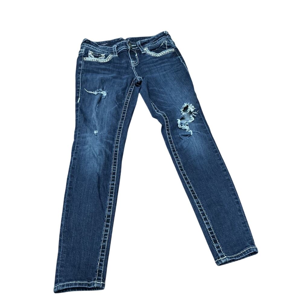 Vigoss The Chelsea Skinny Jeans Size 3/4 Dark Blue Distressed